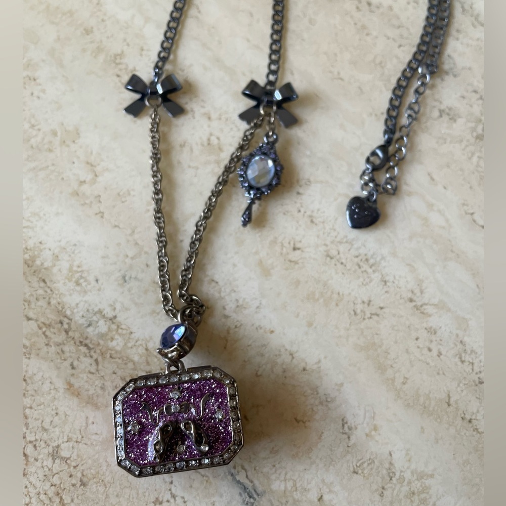 Betsey Johnson Pink Glitter Trunk Necklace